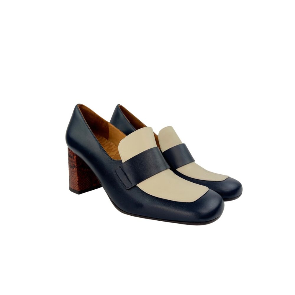 Chie Mihara Heeled Loafers with Color Blocked Leather